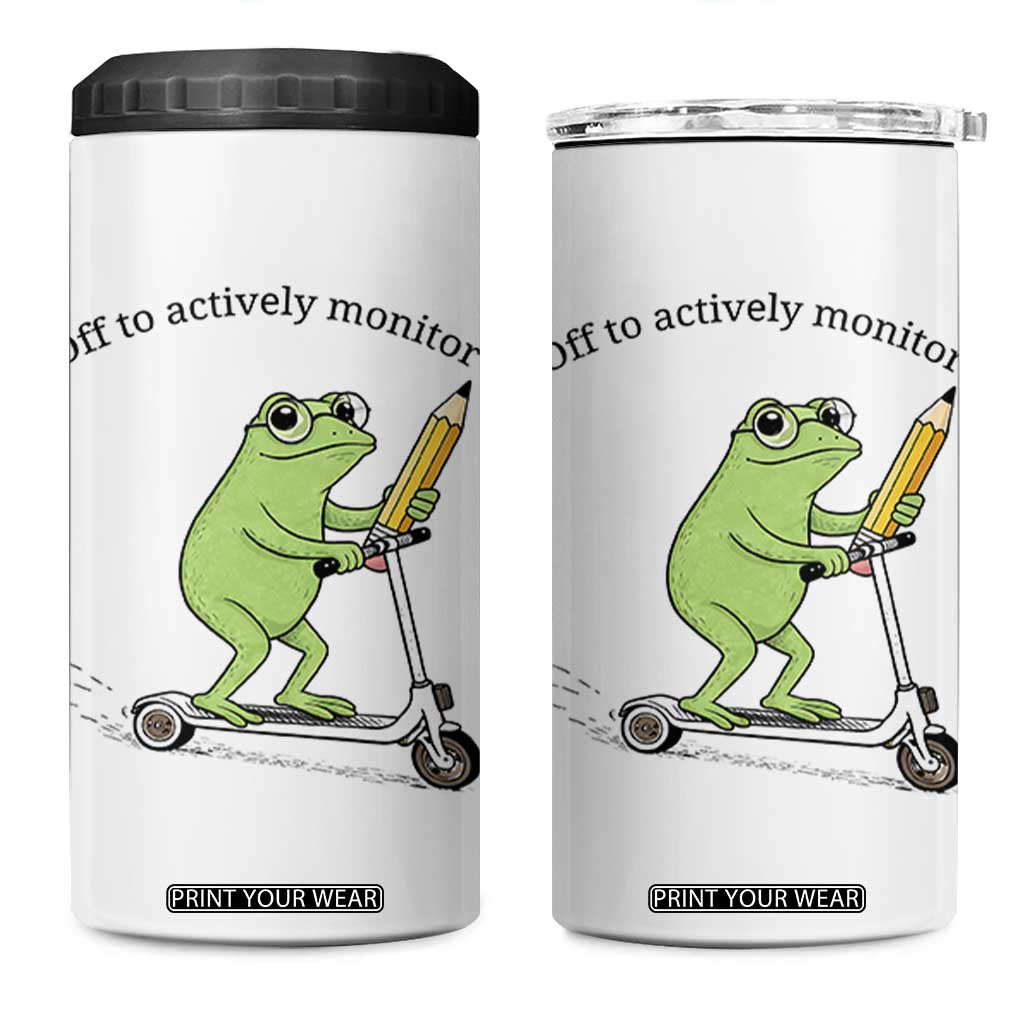 Funny Frog Teacher Testing Test Day 4 in 1 Can Cooler Tumbler Off To Actively Monitor TS12 One Size: 16 oz White Print Your Wear