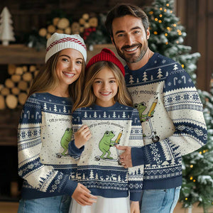 Funny Frog Teacher Testing Test Day Ugly Christmas Sweater Off To Actively Monitor TS12 Beige Navy Print Your Wear