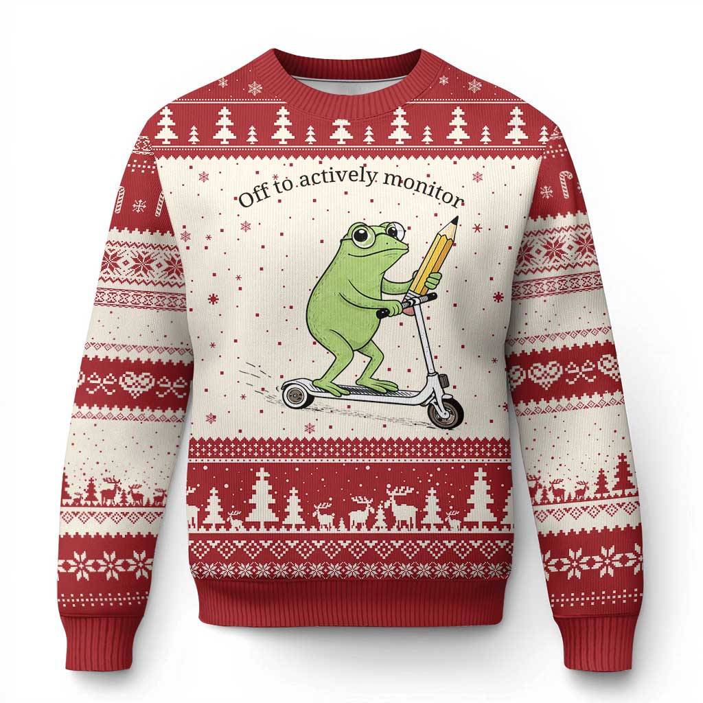 Funny Frog Teacher Testing Test Day Ugly Christmas Sweater Off To Actively Monitor TS12 Beige Red Print Your Wear