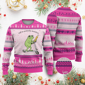 Funny Frog Teacher Testing Test Day Ugly Christmas Sweater Off To Actively Monitor TS12 Hot Pink Print Your Wear
