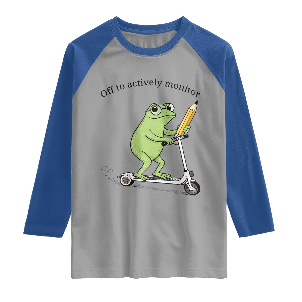 Funny Frog Teacher Testing Test Day Raglan Shirt Off To Actively Monitor TS12 Sport Gray Royal Print Your Wear