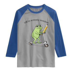 Funny Frog Teacher Testing Test Day Raglan Shirt Off To Actively Monitor TS12 Sport Gray Royal Print Your Wear
