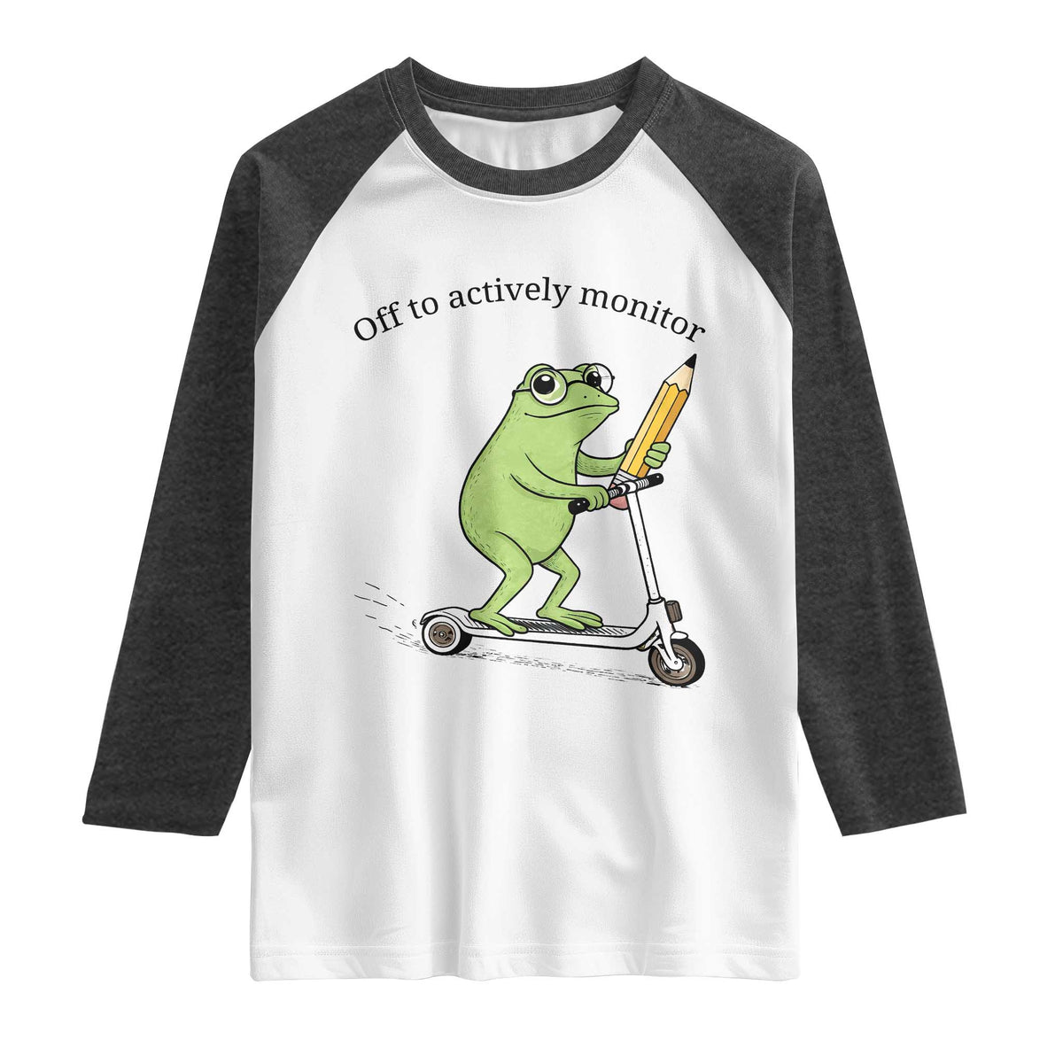 Funny Frog Teacher Testing Test Day Raglan Shirt Off To Actively Monitor TS12 White Heather Charcoal Print Your Wear