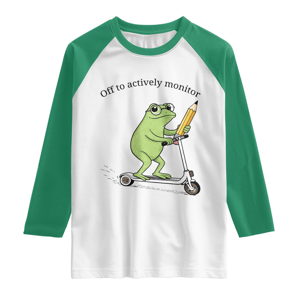 Funny Frog Teacher Testing Test Day Raglan Shirt Off To Actively Monitor TS12 White Kelly Green Print Your Wear