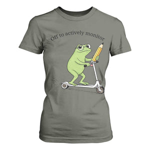 Funny Frog Teacher Testing Test Day T Shirt For Women Off To Actively Monitor TS12 Military Green Print Your Wear