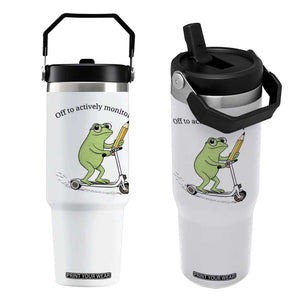 Funny Frog Teacher Testing Test Day Flip Straw Tumbler Off To Actively Monitor TS12 One Size: 30 oz White Print Your Wear