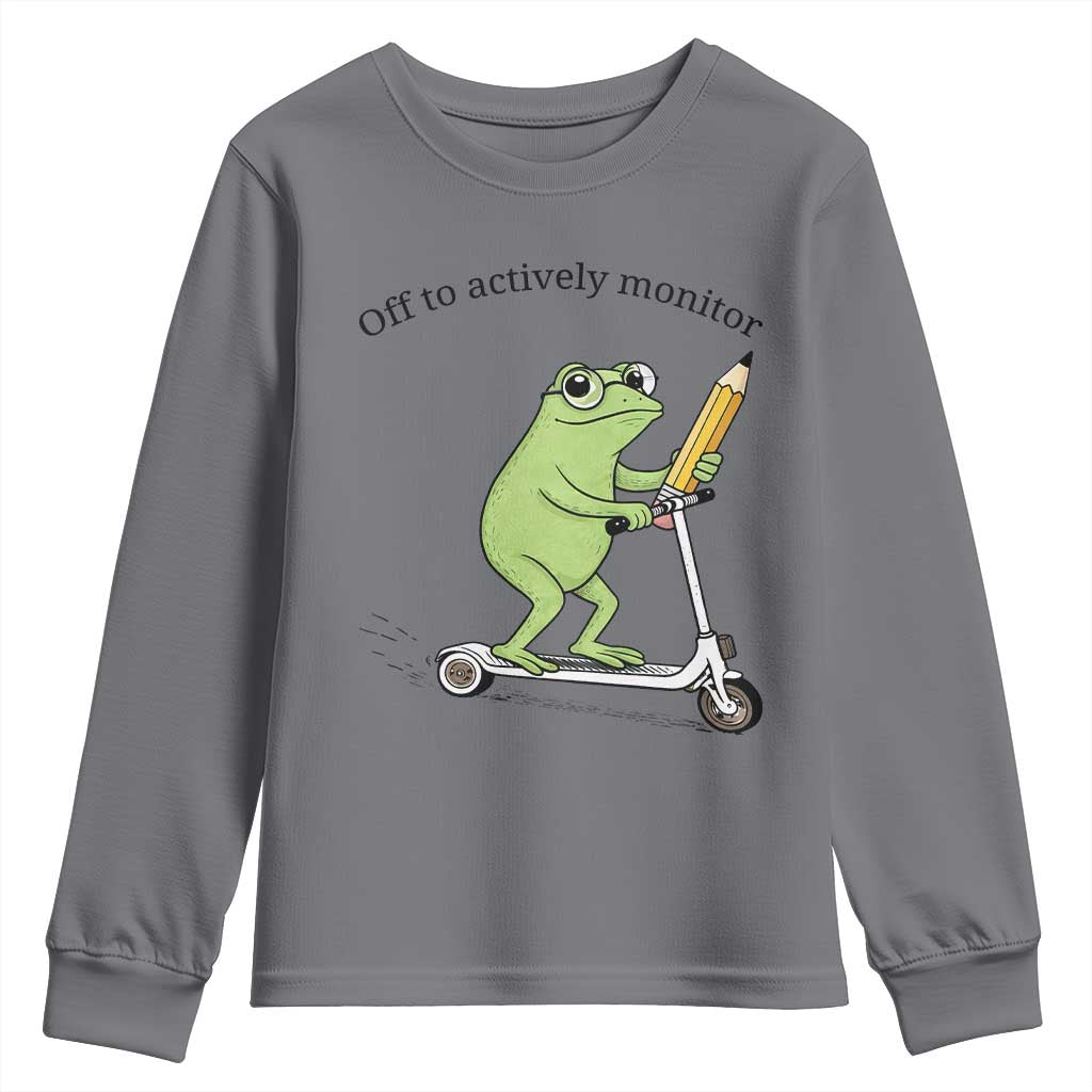 Funny Frog Teacher Testing Test Day Youth Sweatshirt Off To Actively Monitor TS12 Charcoal Print Your Wear