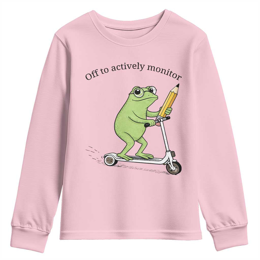Funny Frog Teacher Testing Test Day Youth Sweatshirt Off To Actively Monitor TS12 Light Pink Print Your Wear