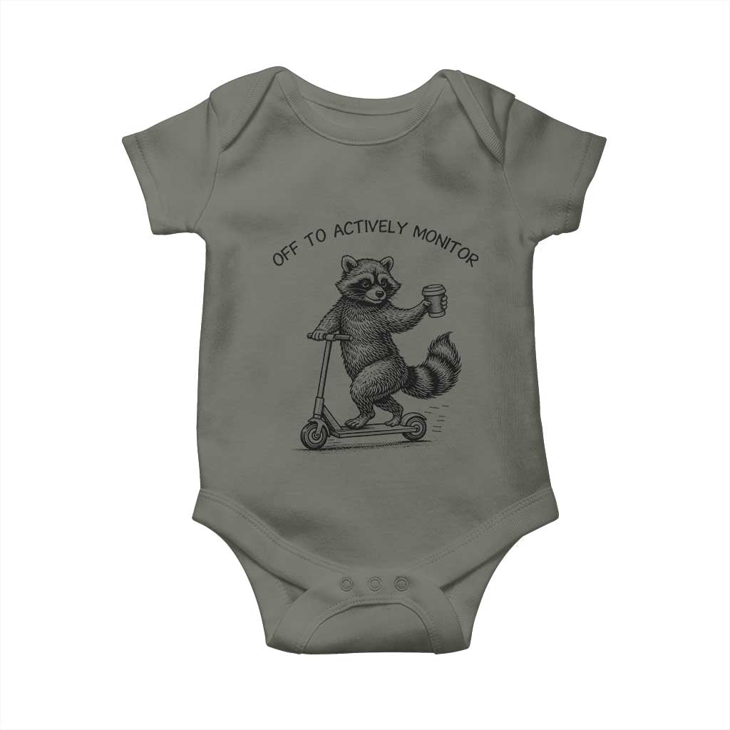 Funny Teacher Testing Day Baby Onesie Silly Raccoon Proctor Off To Actively Monitor TS12 Military Green Print Your Wear