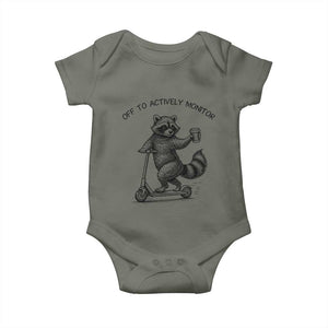 Funny Teacher Testing Day Baby Onesie Silly Raccoon Proctor Off To Actively Monitor TS12 Military Green Print Your Wear