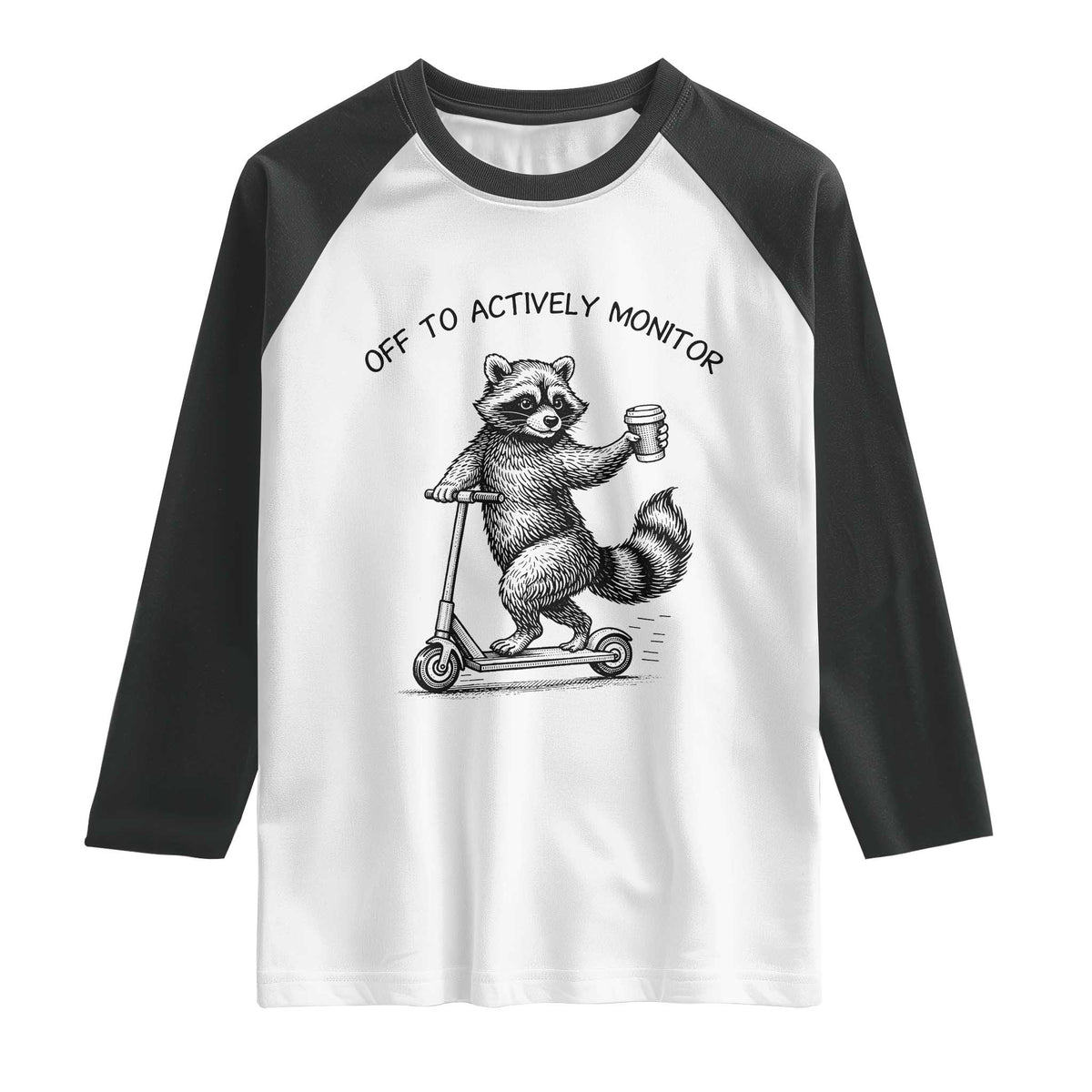 Funny Teacher Testing Day Raglan Shirt Silly Raccoon Proctor Off To Actively Monitor TS12 White Black Print Your Wear
