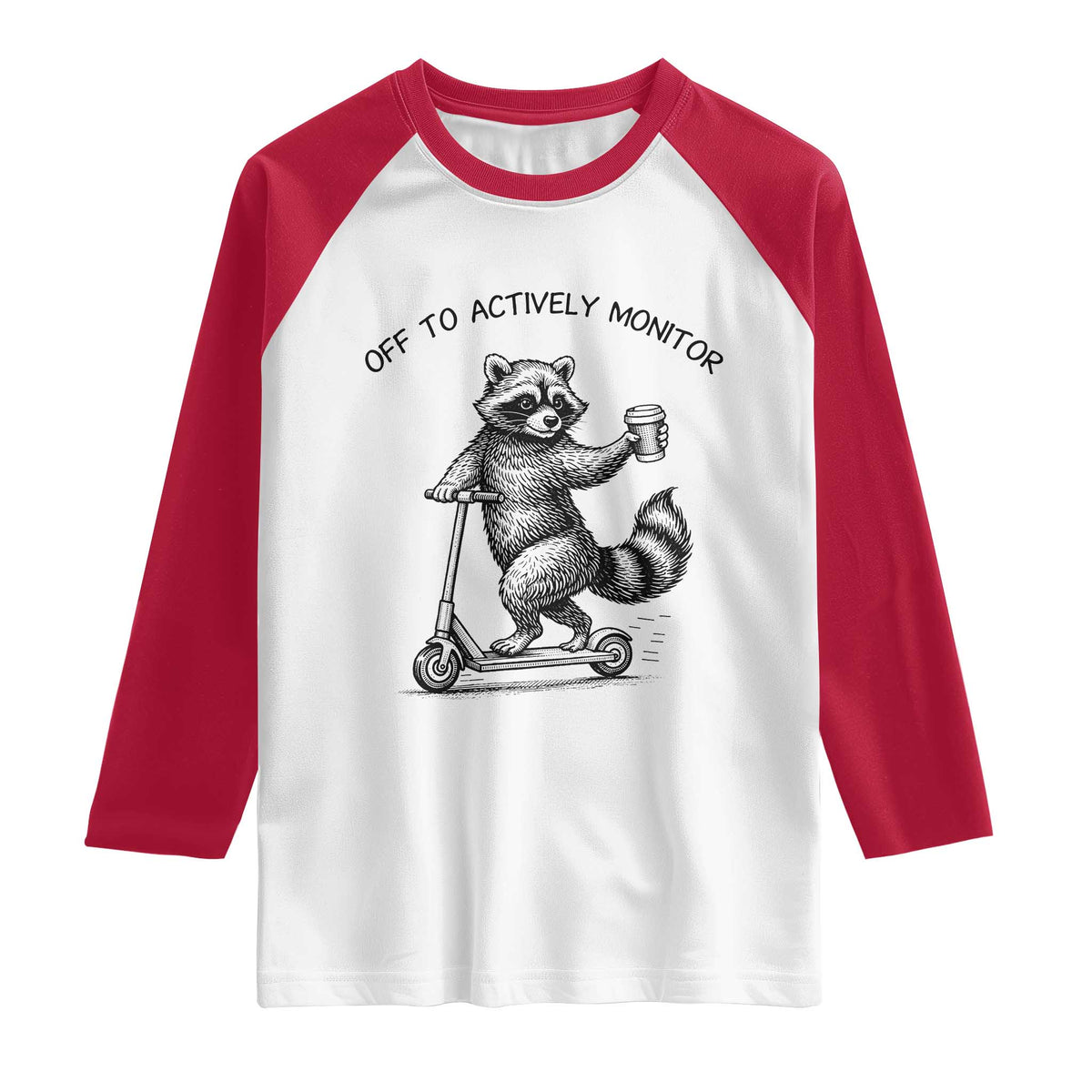 Funny Teacher Testing Day Raglan Shirt Silly Raccoon Proctor Off To Actively Monitor TS12 White Red Print Your Wear