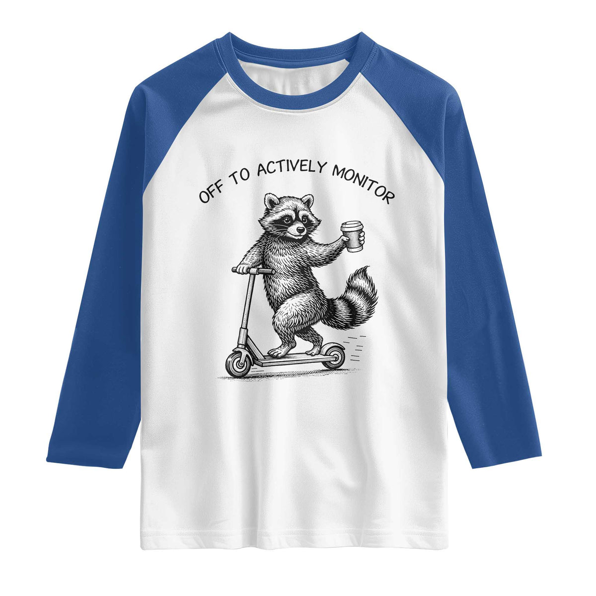 Funny Teacher Testing Day Raglan Shirt Silly Raccoon Proctor Off To Actively Monitor TS12 White Royal Print Your Wear