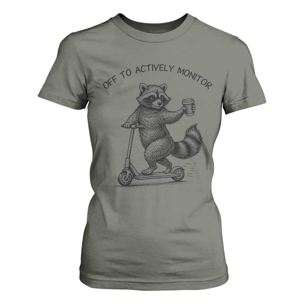 Funny Teacher Testing Day T Shirt For Women Silly Raccoon Proctor Off To Actively Monitor TS12 Military Green Print Your Wear