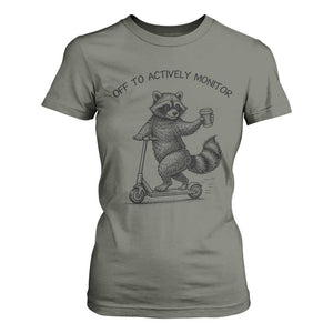 Funny Teacher Testing Day T Shirt For Women Silly Raccoon Proctor Off To Actively Monitor TS12 Military Green Print Your Wear