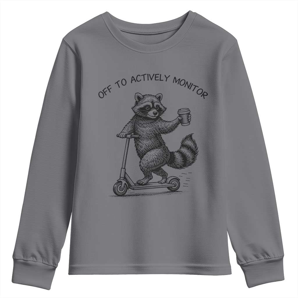 Funny Teacher Testing Day Youth Sweatshirt Silly Raccoon Proctor Off To Actively Monitor TS12 Charcoal Print Your Wear