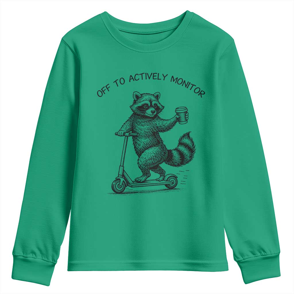 Funny Teacher Testing Day Youth Sweatshirt Silly Raccoon Proctor Off To Actively Monitor TS12 Irish Green Print Your Wear