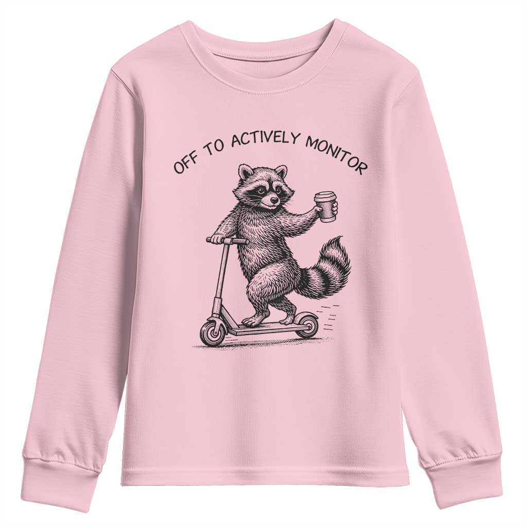 Funny Teacher Testing Day Youth Sweatshirt Silly Raccoon Proctor Off To Actively Monitor TS12 Light Pink Print Your Wear