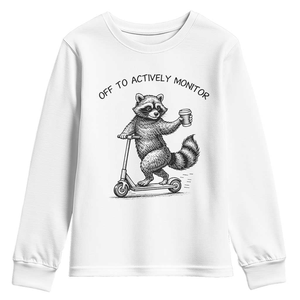 Funny Teacher Testing Day Youth Sweatshirt Silly Raccoon Proctor Off To Actively Monitor TS12 White Print Your Wear