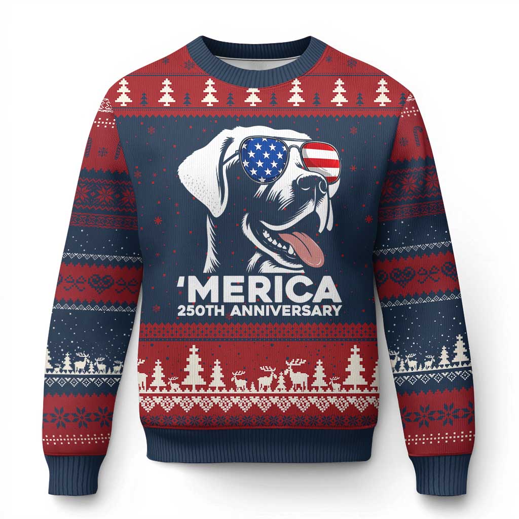 Merica Labrador Retriever Lover Ugly Christmas Sweater 250th Anniversary Gift TS12 Navy Red Print Your Wear