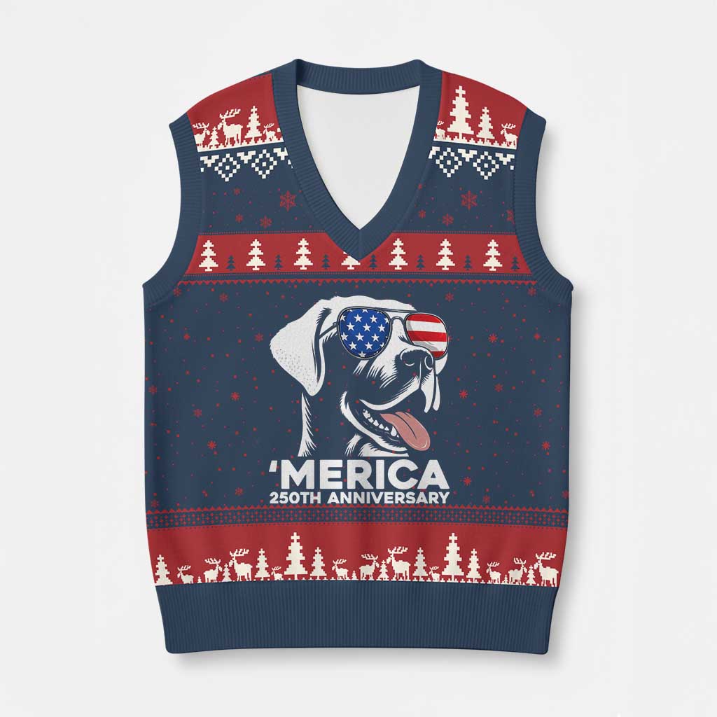 Merica Labrador Retriever Lover V-Neck Knit Sweater Vest 250th Anniversary Gift TS12 Navy Red Print Your Wear