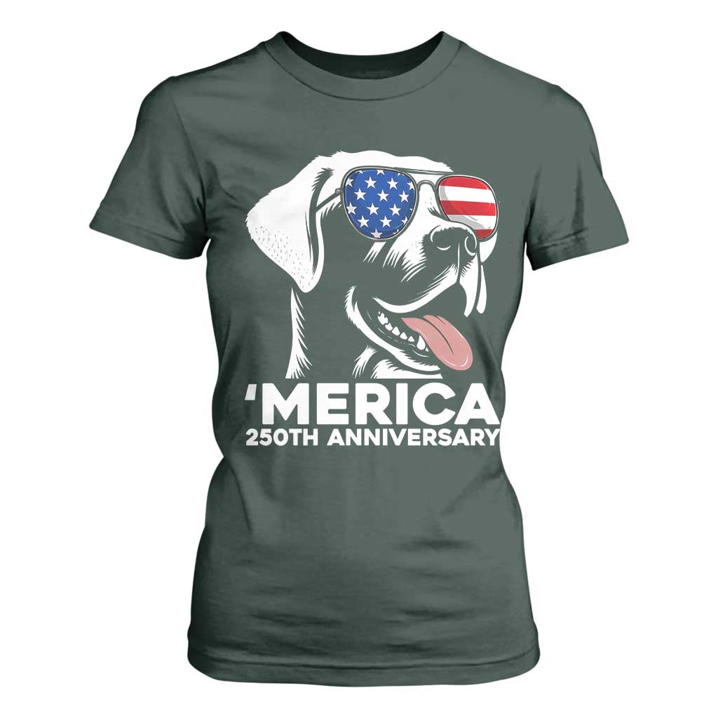 Merica Labrador Retriever Lover T Shirt For Women 250th Anniversary Gift TS12 Dark Forest Green Print Your Wear