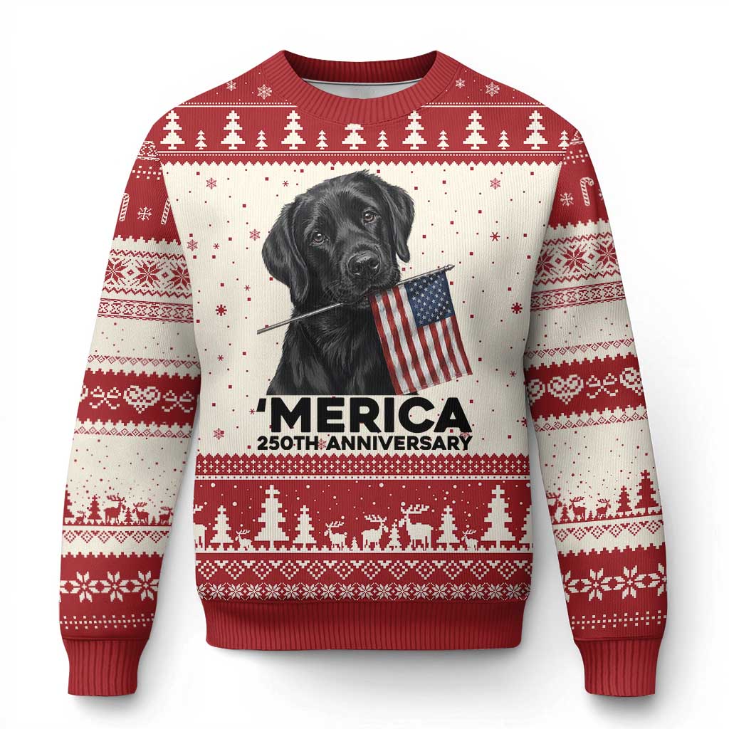Patriotic Labrador Retriever Ugly Christmas Sweater America 250th Anniversary Gift TS12 Beige Red Print Your Wear