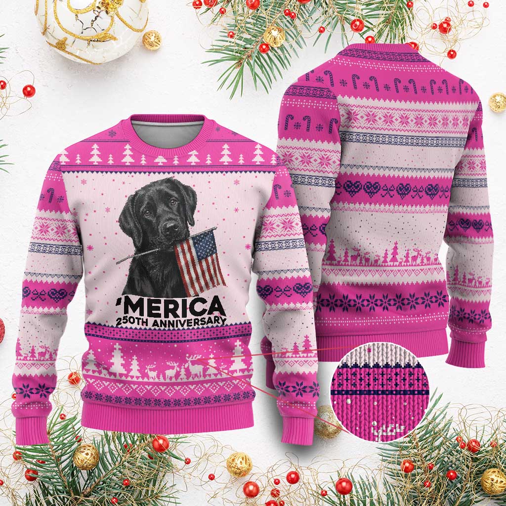 Patriotic Labrador Retriever Ugly Christmas Sweater America 250th Anniversary Gift TS12 Hot Pink Print Your Wear