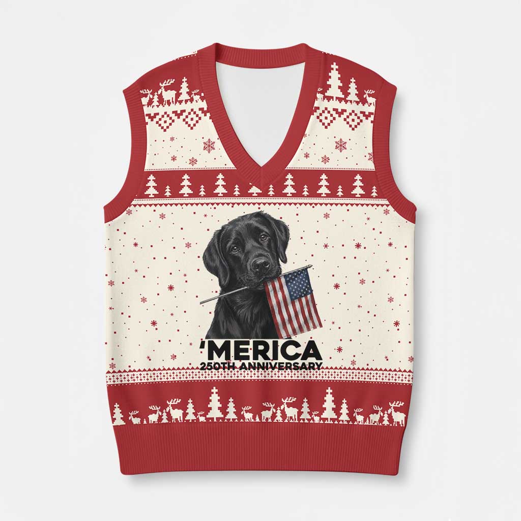 Patriotic Labrador Retriever V-Neck Knit Sweater Vest America 250th Anniversary Gift TS12 Beige Red Print Your Wear
