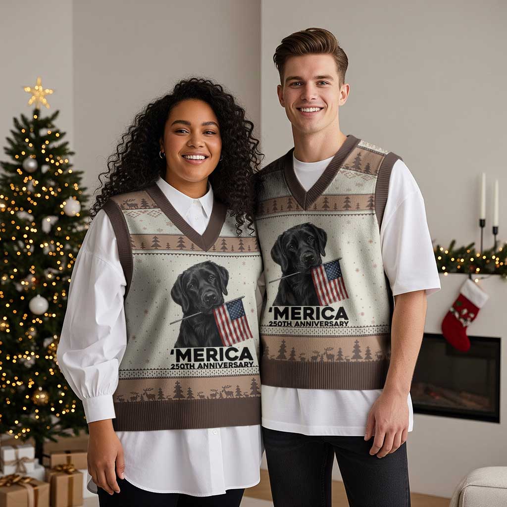 Patriotic Labrador Retriever V-Neck Knit Sweater Vest America 250th Anniversary Gift TS12 Mocha Mousse Print Your Wear