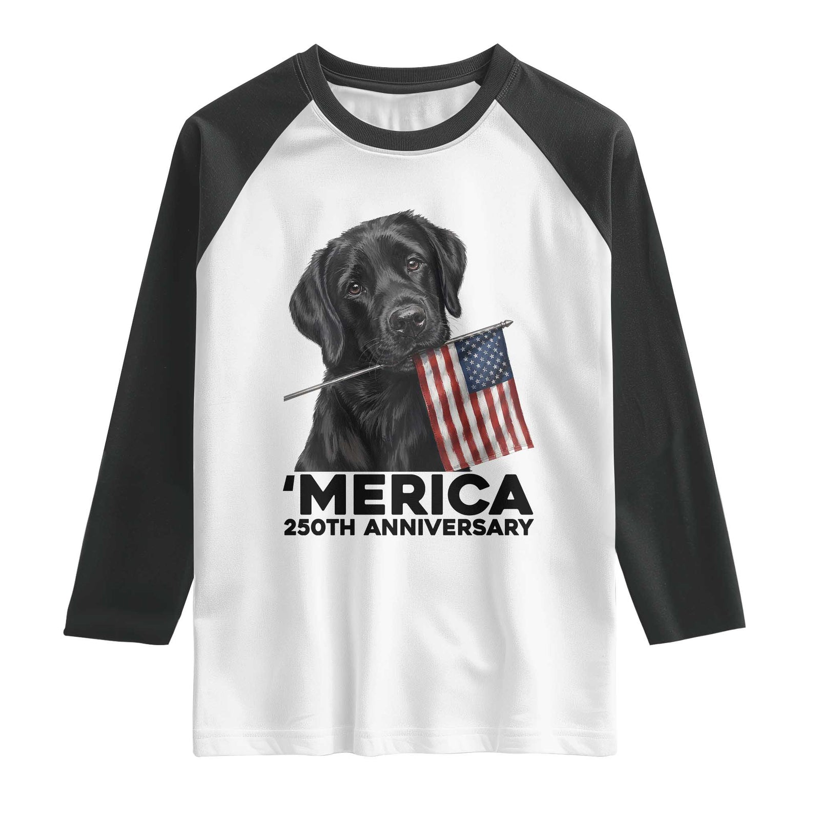 Patriotic Labrador Retriever Raglan Shirt America 250th Anniversary Gift TS12 White Black Print Your Wear