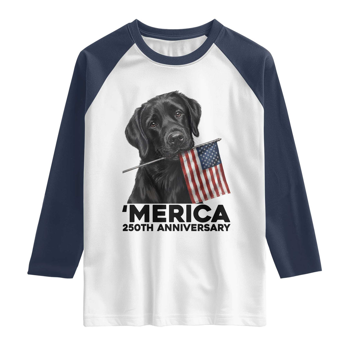 Patriotic Labrador Retriever Raglan Shirt America 250th Anniversary Gift TS12 White Navy Print Your Wear