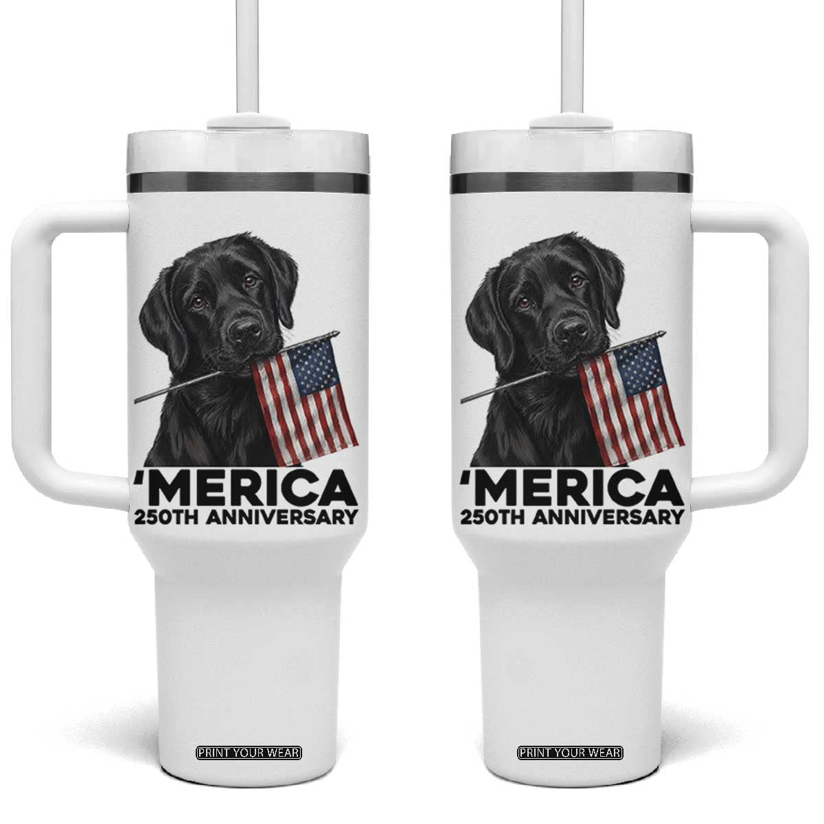 Patriotic Labrador Retriever Tumbler With Handle America 250th Anniversary Gift TS12 One Size: 40 oz White Print Your Wear