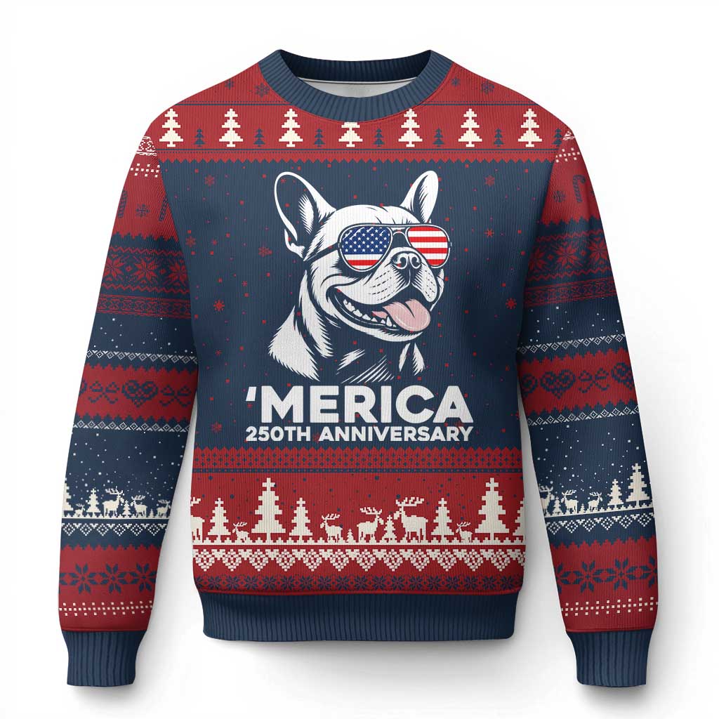 Merica French Bulldog Lover Ugly Christmas Sweater 250th Anniversary Gift TS12 Navy Red Print Your Wear