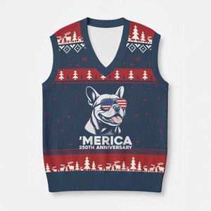 Merica French Bulldog Lover V-Neck Knit Sweater Vest 250th Anniversary Gift TS12 Navy Red Print Your Wear