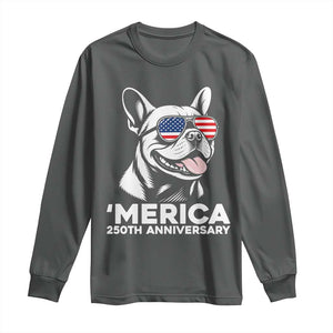 Merica French Bulldog Lover Long Sleeve Shirt 250th Anniversary Gift TS12 Dark Heather Print Your Wear