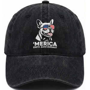 Merica French Bulldog Lover Washed Cotton Baseball Cap 250th Anniversary Gift TS12 Print Your Wear