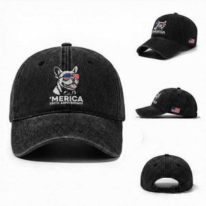 Merica French Bulldog Lover Washed Cotton Baseball Cap 250th Anniversary Gift TS12 Washed Cap Universal Fit Black Print Your Wear