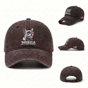 Merica French Bulldog Lover Washed Cotton Baseball Cap 250th Anniversary Gift TS12 Washed Cap Universal Fit Dark Brown Print Your Wear