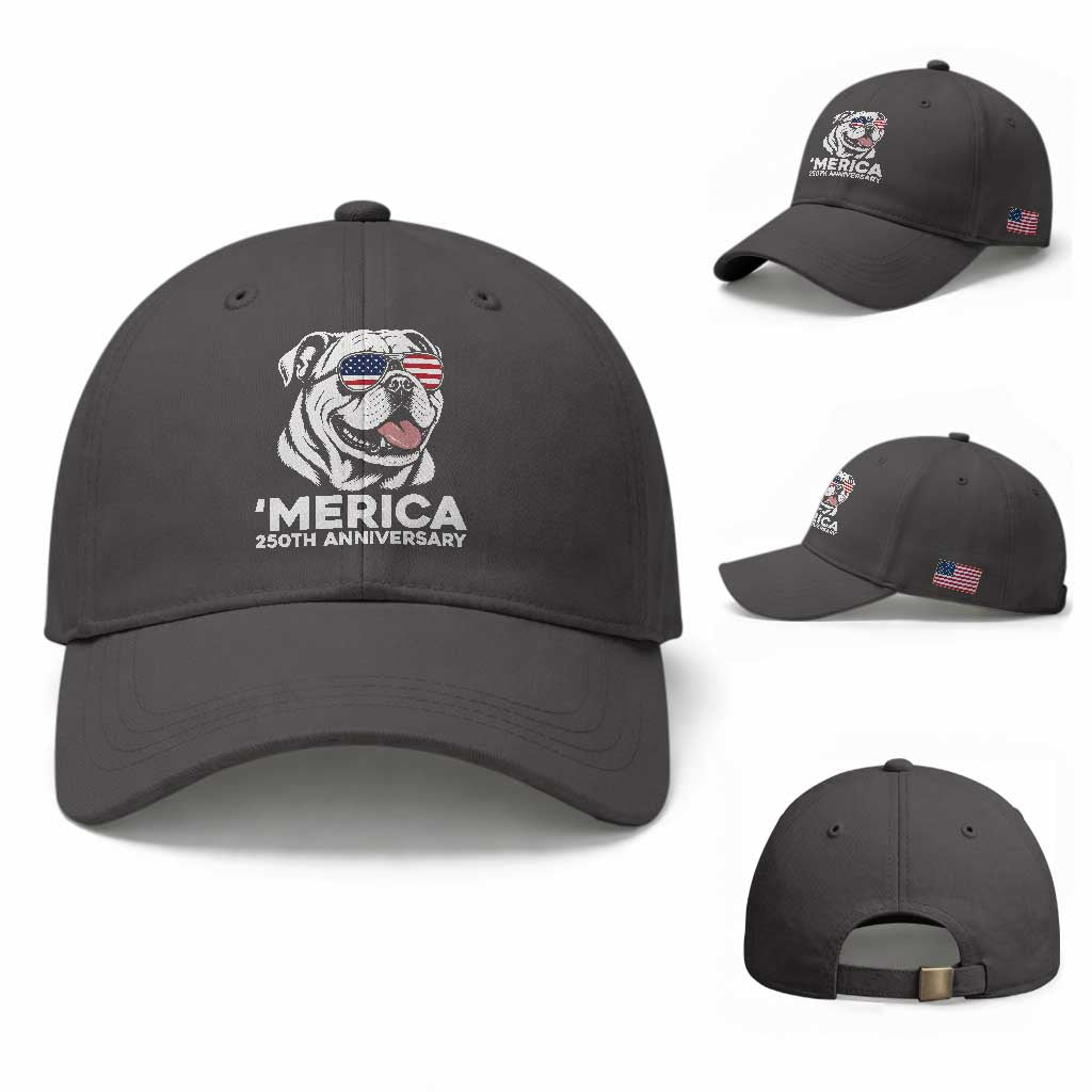 Merica English Bulldog Lover Baseball Cap 250th Anniversary Gift TS12 Baseball Cap Universal Fit Dark Gray Print Your Wear