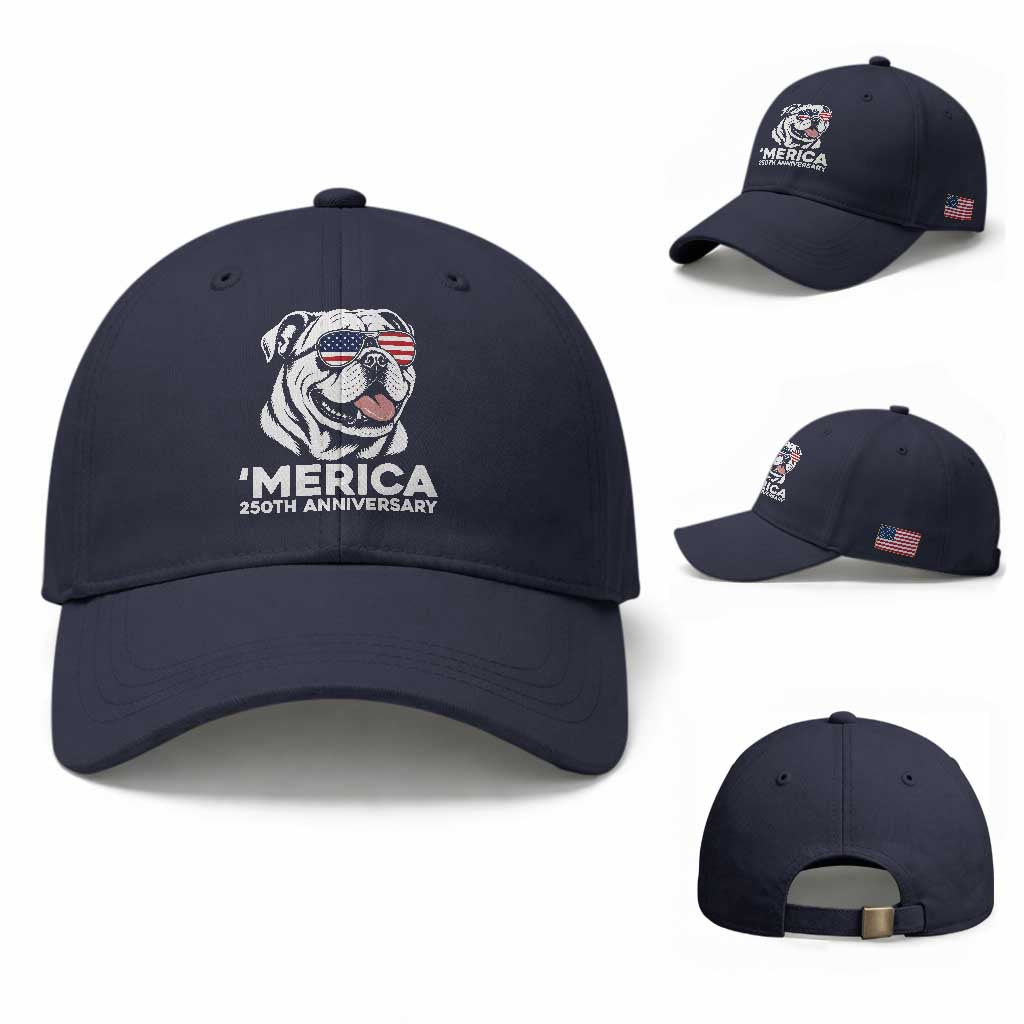 Merica English Bulldog Lover Baseball Cap 250th Anniversary Gift TS12 Baseball Cap Universal Fit Navy Print Your Wear