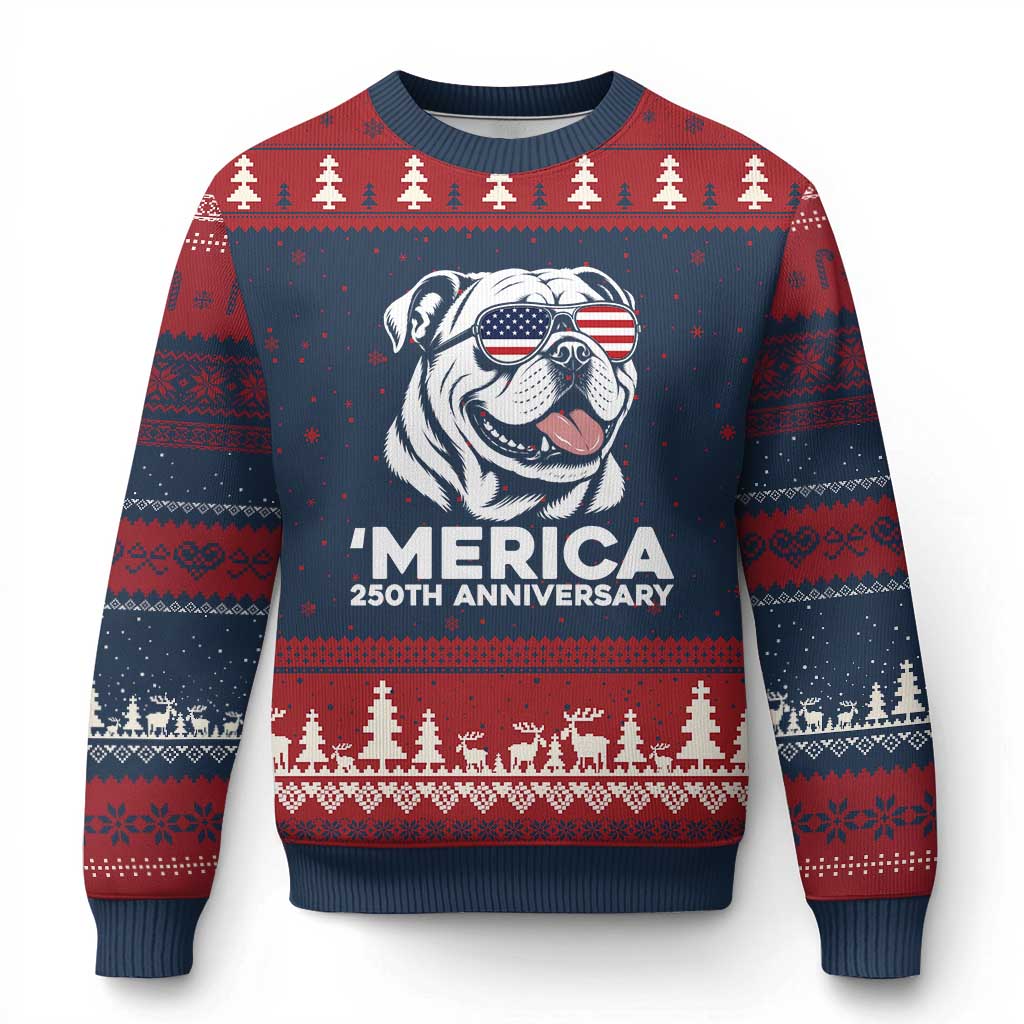 Merica English Bulldog Lover Ugly Christmas Sweater 250th Anniversary Gift TS12 Navy Red Print Your Wear