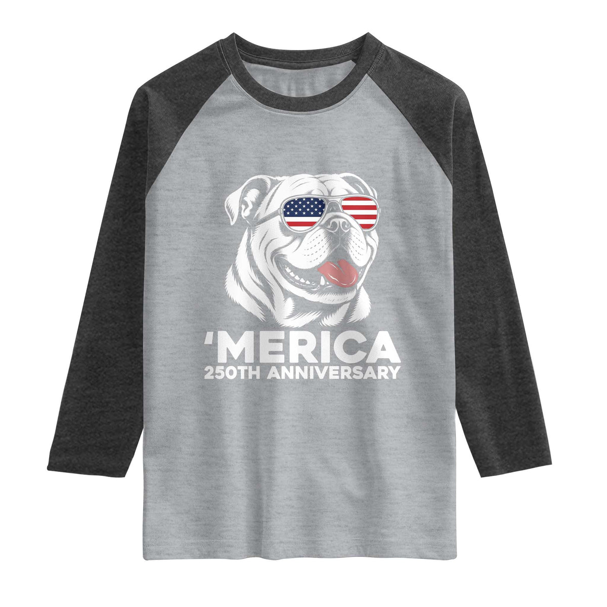 Merica English Bulldog Lover Raglan Shirt 250th Anniversary Gift TS12 Heather Gray Heather Charcoal Print Your Wear