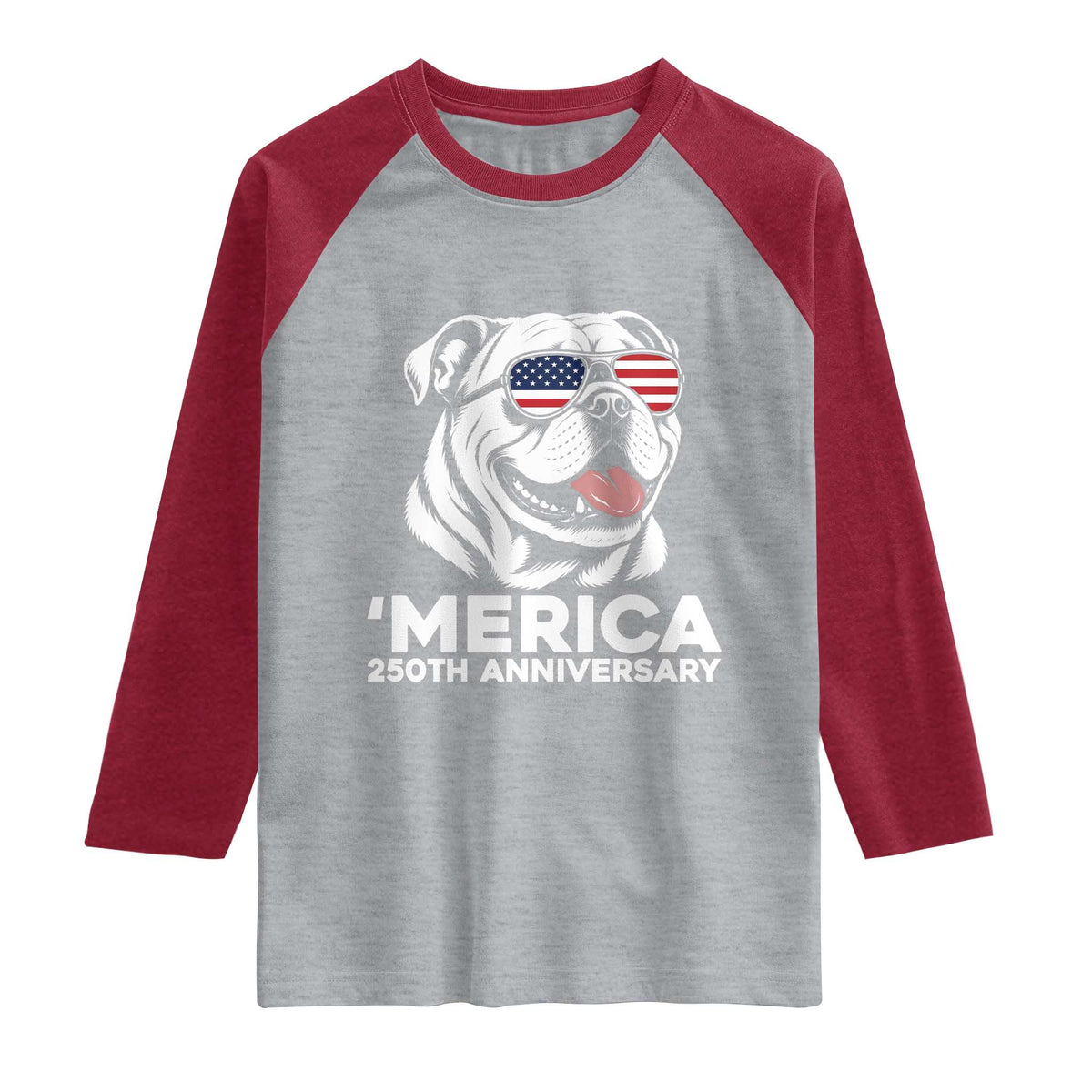 Merica English Bulldog Lover Raglan Shirt 250th Anniversary Gift TS12 Heather Gray Heather Red Print Your Wear