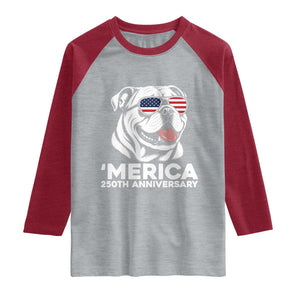 Merica English Bulldog Lover Raglan Shirt 250th Anniversary Gift TS12 Heather Gray Heather Red Print Your Wear