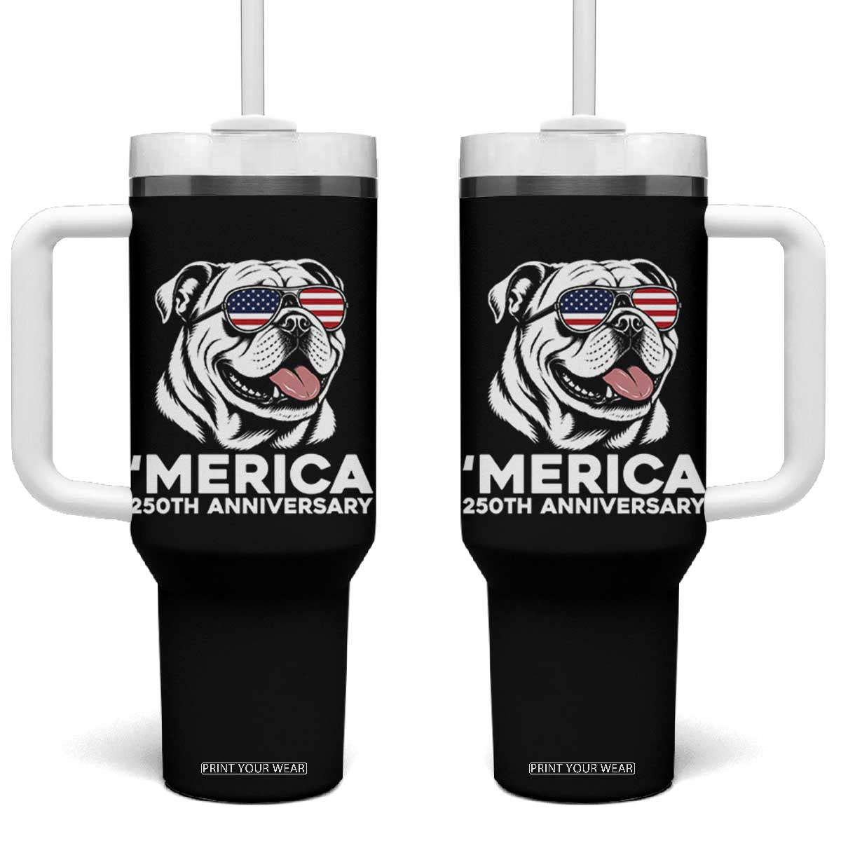 Merica English Bulldog Lover Tumbler With Handle 250th Anniversary Gift TS12 One Size: 40 oz Black Print Your Wear