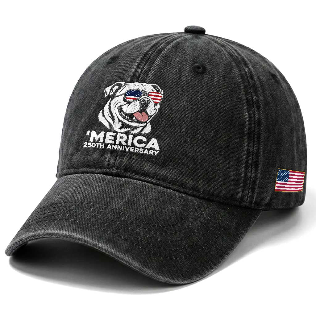Merica English Bulldog Lover Washed Cotton Baseball Cap 250th Anniversary Gift TS12 Print Your Wear