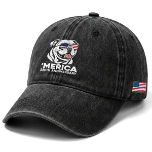 Merica English Bulldog Lover Washed Cotton Baseball Cap 250th Anniversary Gift TS12 Print Your Wear