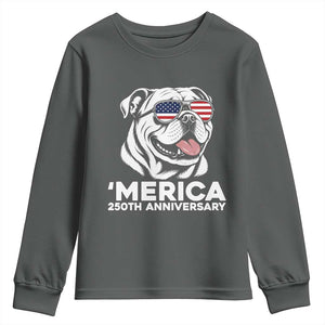 Merica English Bulldog Lover Youth Sweatshirt 250th Anniversary Gift TS12 Dark Heather Print Your Wear
