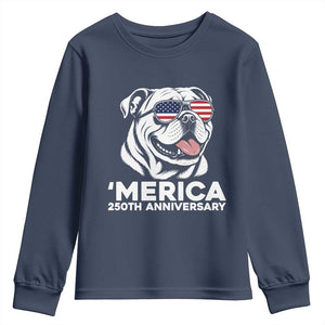Merica English Bulldog Lover Youth Sweatshirt 250th Anniversary Gift TS12 Navy Print Your Wear